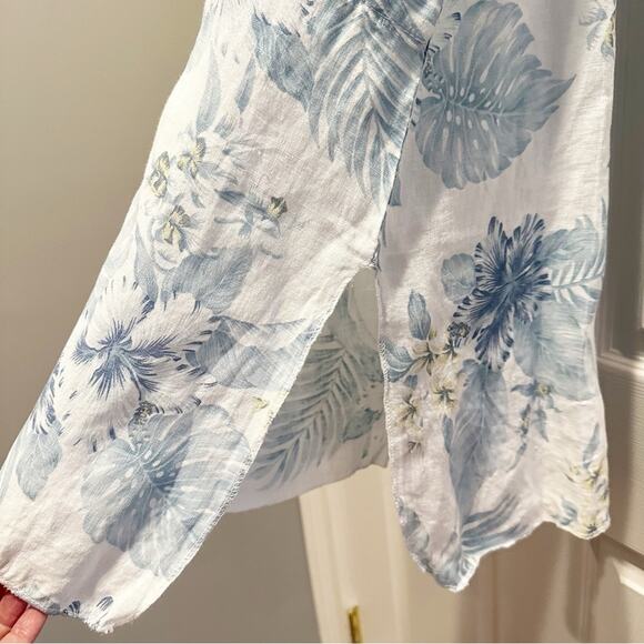 Lungo L’arno SMALL 100% Linen Sleeveless Midi Dress Floral A-Line Pocket Summer - Picture 11 of 12